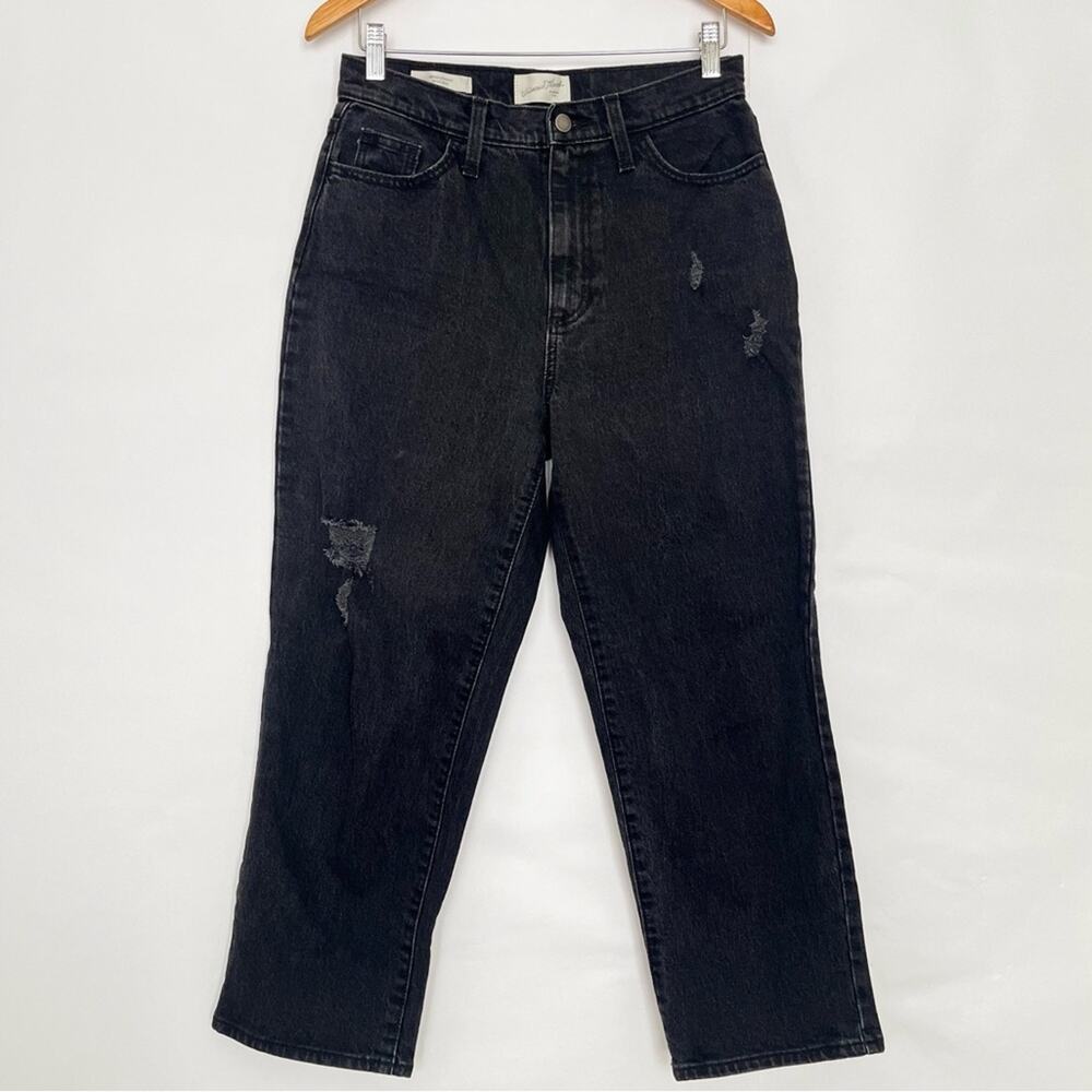 Universal Thread High Rise Vintage Straight Jean Crop Distressed Size 6 Black